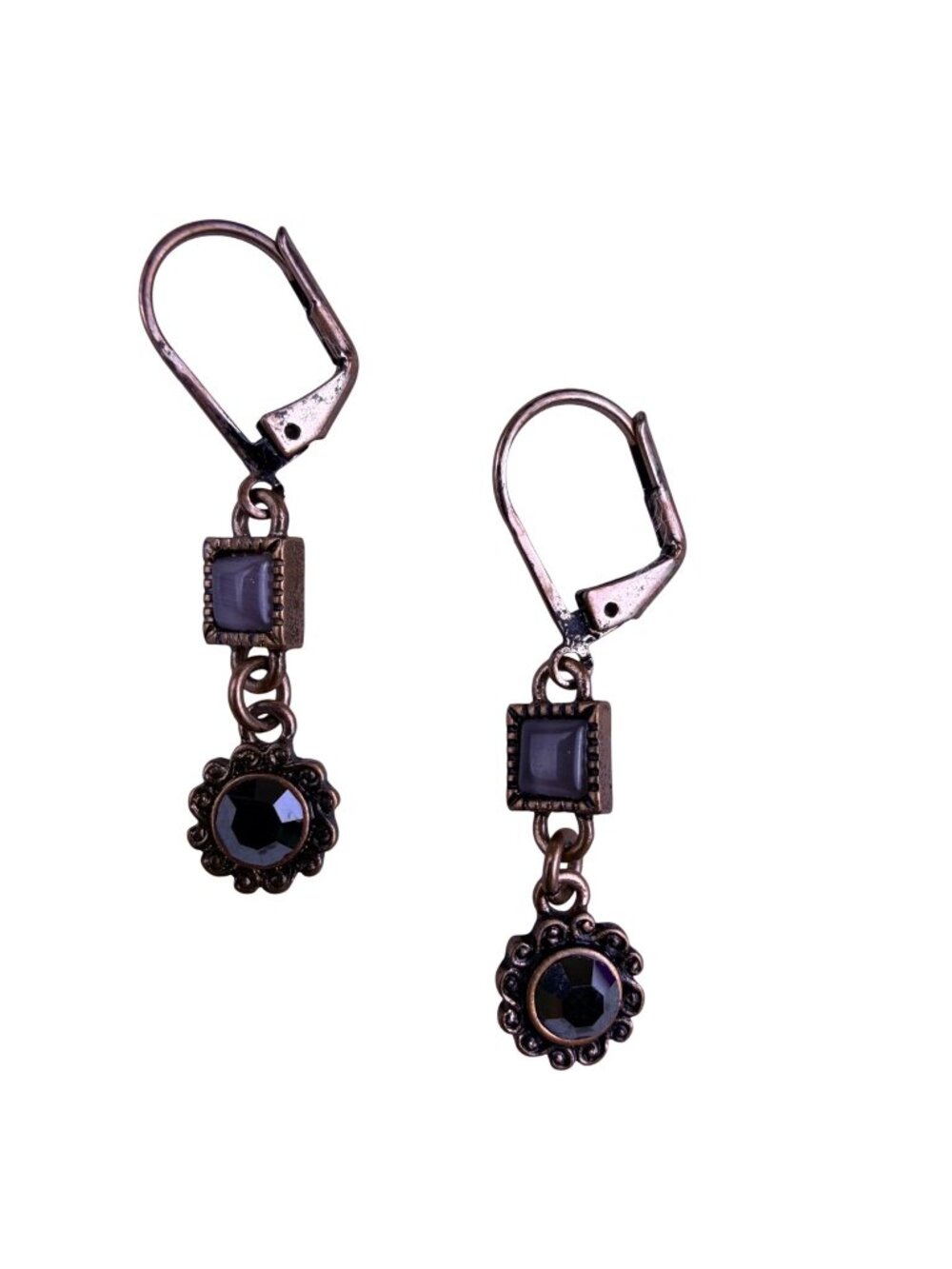 Lia Sophia Womens Bronze Tone Dangle Earrings With Black Accents